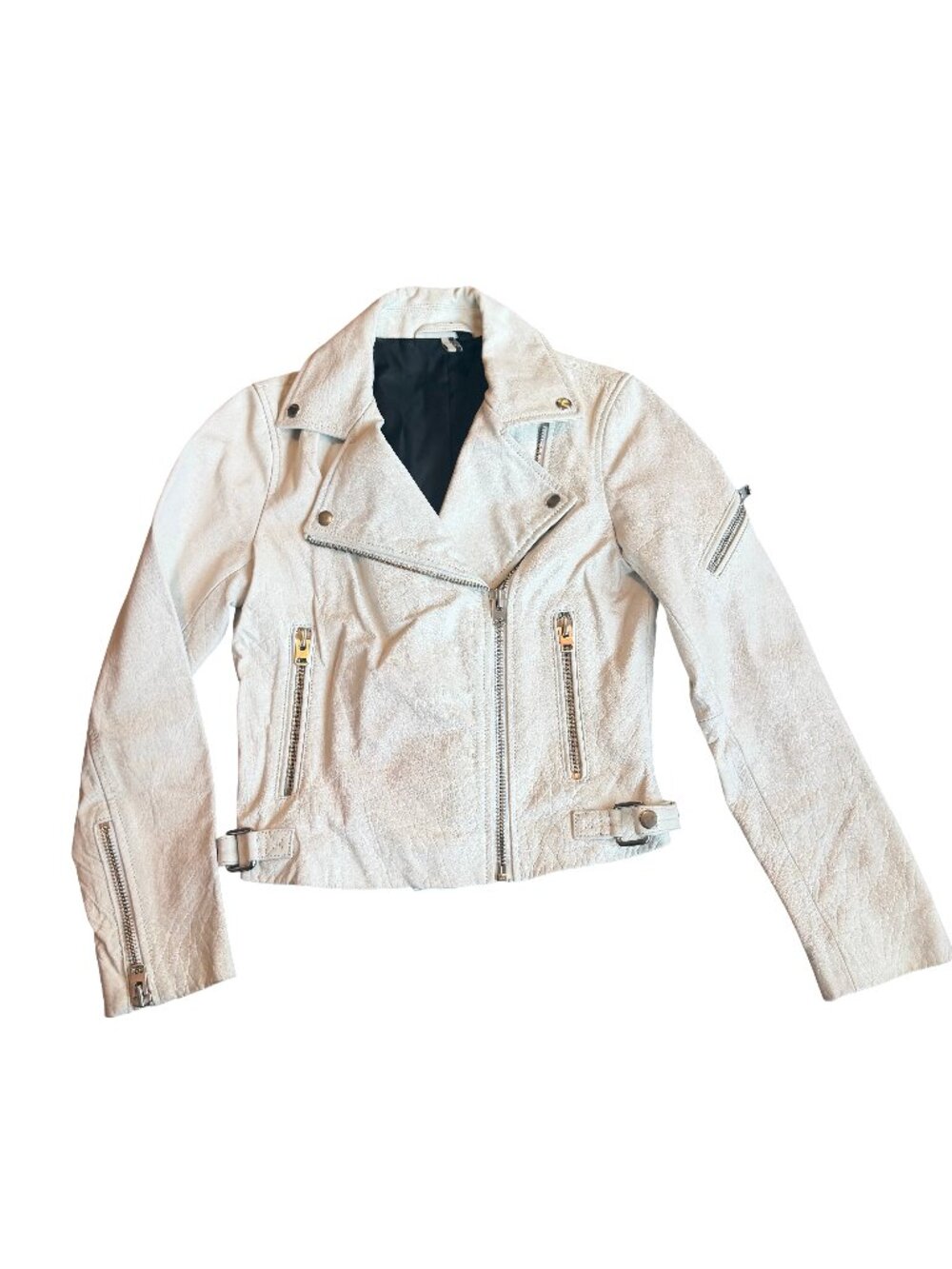 TopShop Real Leather Zip-Down Moto Jacket Asymmetrical Classic Size 2 Women's